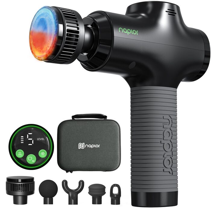 Масажер для тіла з охолодженням та підігрівом, тихий масаж глибоких м'язів проти болю в шиї та спині, LCD дисплей, ергономічний ручний масажер для дому та фітнесу, з сумкою