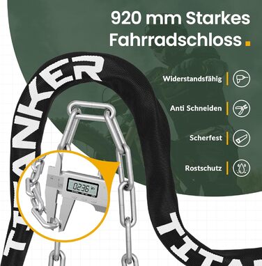 Замок для велосипеда Titanker, висока безпека, ланцюговий замок для дітей, проти крадіжок, з 2 ключами, 950мм x 6мм