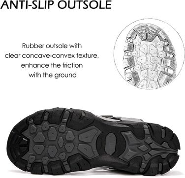 Чоловічі сандалі HEVA з натуральної шкіри для активного відпочинку, трекінгу та піших прогулянок (44 EU, сірі)