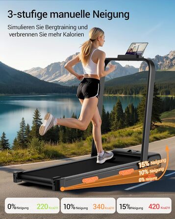 Складана бігова доріжка UMAY для дому з регулюванням нахилу 15%, Walking Pad для ходьби, макс. навантаження 136 кг, з LED-дисплеєм та пультом керування, чорна
