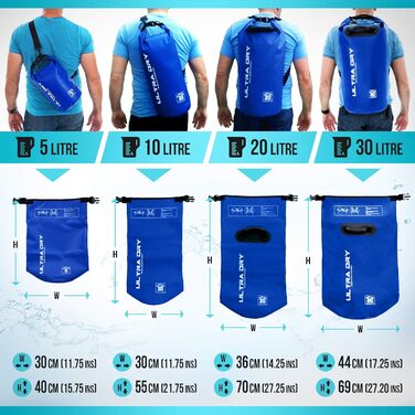 Водонепроникна сумка-мішок Ultra Dry Adventurer 5L з кишенею для телефону та регульованим плечовим ременем для каякінгу, риболовлі, кемпінгу (Блакитна)