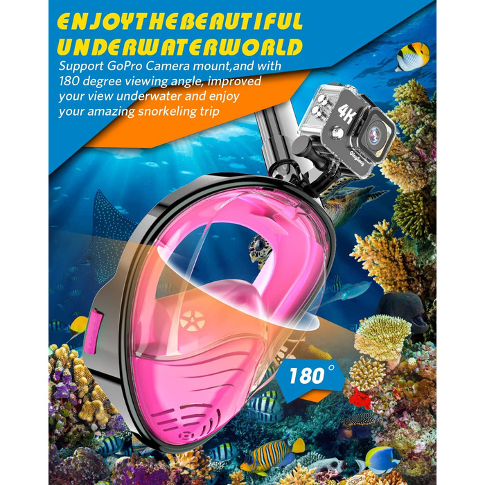 Маска для снорклінгу QingSong Full Face з камерою, 180° огляд, антизапітління, антивитік, для дітей та дорослих
