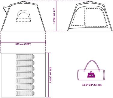 Намет сімейний vidaXL для кемпінгу на 7 осіб, швидкозбірний, блакитний