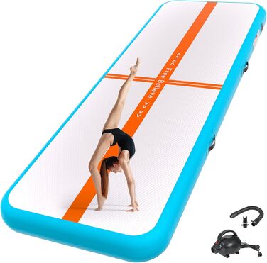 Гімнастичний надувний мат для чередлінгу, йоги, паркуру, пляжу, парку, води. Товщина 10.2/15.2 см. Розмір 3м x 1м x 0.1м. Синій, помаранчевий колір.