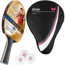 Професійна ракетка для настільного тенісу Butterfly Timo Boll Gold з чохлом та м'ячами, ITTF сертифікат, конкавна ручка, для досвідчених гравців
