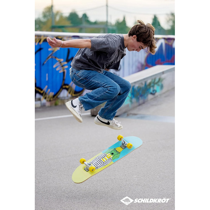 Скейтборд Schildkröt Kicker 31' для початківців, 9-шарове кленове дерево, подвійний кіктейл, ABEC5, зелений малюнок Green Dog