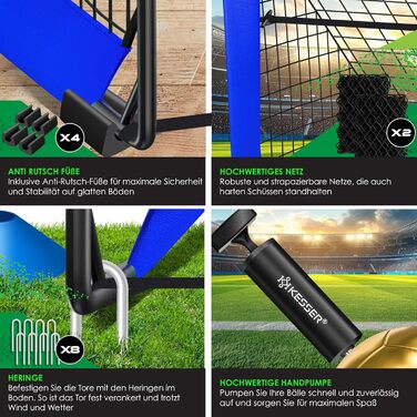 Ворота для футболу KESSER® 2 шт. | Чудовий подарунок для дітей, для гри в приміщенні та на вулиці. В комплекті: конуси, мішень, спортивна сумка, насос для м'яча (блакитний)