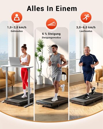 Walking Pad Superun з нахилом 6% – біговий доріжка для дому, максимальна швидкість 12 км/год, з додатком та пультом дистанційного керування. Робочий стіл, максимальне навантаження 136 кг, 90 см, колір Чорний.