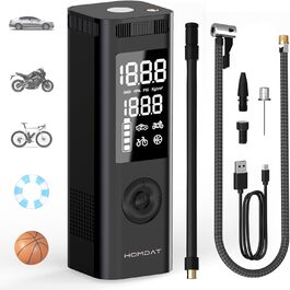 Електричний насос для шин homdat 150PSI, 17800mAh, портативний акумуляторний компресор для автомобільних, велосипедних, мотоциклетних шин та надувних виробів, чорний