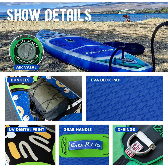 Надувна SUP-дошка FunWater Monkey для дорослих, повний комплект: весло, помпа, рюкзак, страхувальний шнур, водонепроникна сумка