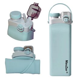 Складана пляшка для води Mauzer® з трубочкою - 600 мл, без BPA, синій. Ідеально для дітей, спорту, подорожей, кемпінгу та фестивалів.