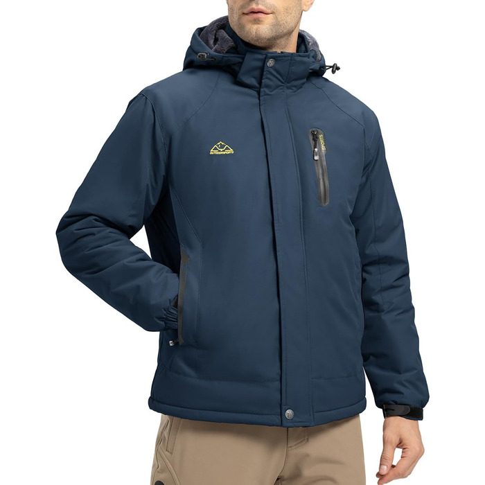 Чоловіча зимова куртка YSENTO: водонепроникна, тепла, з флісовою підкладкою, софтшелл, дихаюча, для катання на лижах та сноуборді з капюшоном (L, Джинсовий синій)