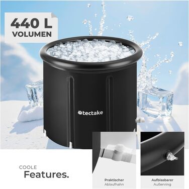 Тектейк® Ванна для криотерапії з кришкою, бак для крижаних ванн, ванна для холодної терапії, бак для льоду, надувна ванна, складана ванна для дорослих - Ø 90 x 75 см