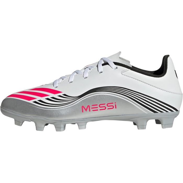 Футбольні бутси Adidas F50 Messi Club для гри на твердих та універсальних покриттях, розмір 43 1/3 EU, колір Cloud White/Lucid Red/Silver Metallic