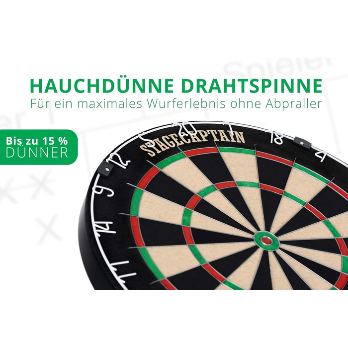 Професійний дартс-комплект Stagecaptain DBS-1715 Gold: мішень Bullseye Pro з сизалю, сталева стійка з регулюванням висоти, 6 сталевих дротиків, 4 набори оперень