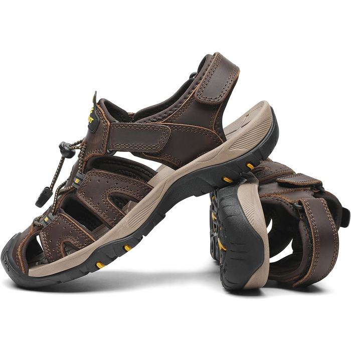 Чоловічі сандалі FLARUT для туризму та пляжу, шкіряні трекінгові, темно-коричневі, 42 EU