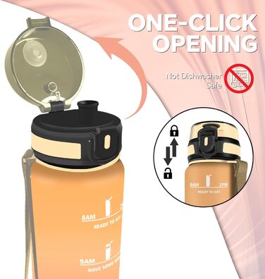 Спортивна пляшка для води 1 літр з міткою часу, витокозахисна, для велосипеда, школи, офісу, фітнесу (500 мл, бурштиново-помаранчевий)