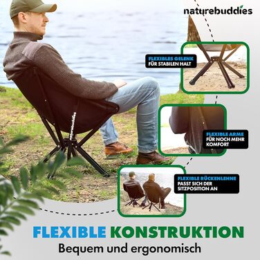 Крісло для кемпінгу Nature Buddies® Faltbar: Легке, компактне, розкладне, до 150 кг | Стільці для риболовлі, відпочинку на природі, фестивалів, туризму | Чорний