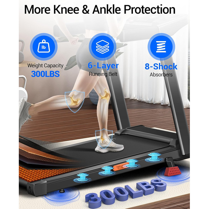 Біговий тренажер UMAY для дому, складаний, 12 км/год, з монітором серцевого ритму, 2.5PS/1800W, 12 програм тренувань, 10% нахил, ефективна амортизація