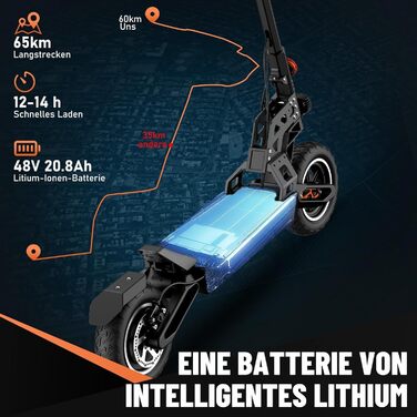 Електросамокат TODIMART G2/S9/13, 1000 Вт, 48В 20.8А·год, запас ходу 40-90 км, складаний, подвійна підвіска, ключовий запуск, 10'' позашляхові колеса, вантажопідйомність 150 кг