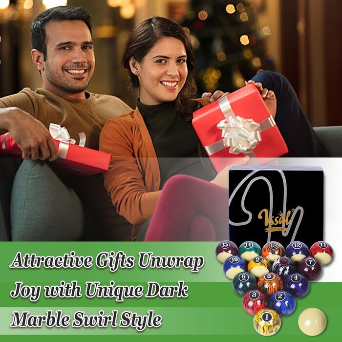 Набір куль для більярду, 16 куль, мармур, віхревий стиль, темний мармур