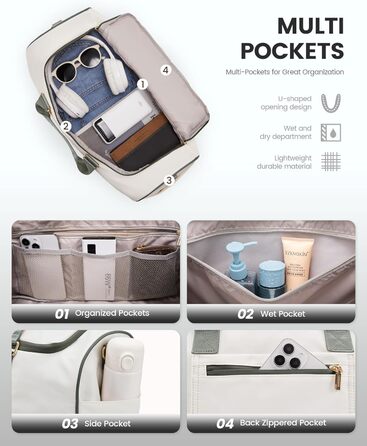 Сумка-валіза LOVEVOOK 37L для подорожей та спортзалу, водонепроникна, з відділенням для взуття та мокрих речей, зелено-бежева