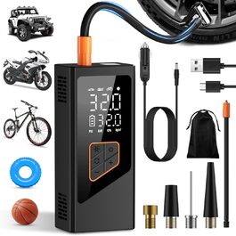 Електрична повітряна помпа-компресор 7800mAh, 150PSI з акумулятором, компактний електричний насос для велосипедів, авто, мотоциклів, м'ячів з манометром
