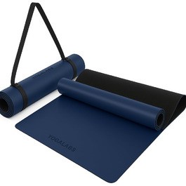 Йога мат YOGALABS® STUDIO: преміум килимок для йоги 185x68x0.4 см з ремінєм з ECO PU та натурального каучуку. Антиковзка поверхня, для гімнастики та пілатесу, 100% екологічний, без шкідливих речовин (Блакитний)