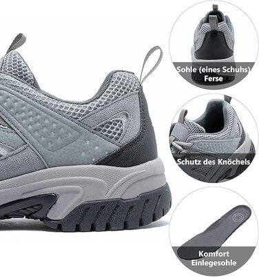 Черевики для туризму чоловічі Outdoor, підошва не слизька, дихаючі, трекінгові, легкі, комфортні, чоловічі черевики для хайкінгу (42 EU, світло-сірий, чорний)