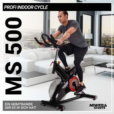 Велотренажер Miweba Sports Profi MS500 для дому, 25 кг маховик, навантаження до 150 кг, пульсомір, плавне регулювання опору, спінбайк, ергометр