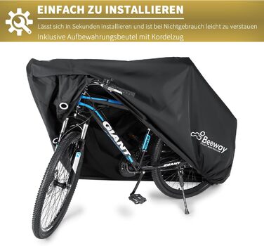 Чохол для велосипеда BEEWAY 200 x 110 x 70 см – Водонепроникний та вітростійкий, захист від сонця, для велосипедів до 29 дюймів, XXL, чорний/срібний