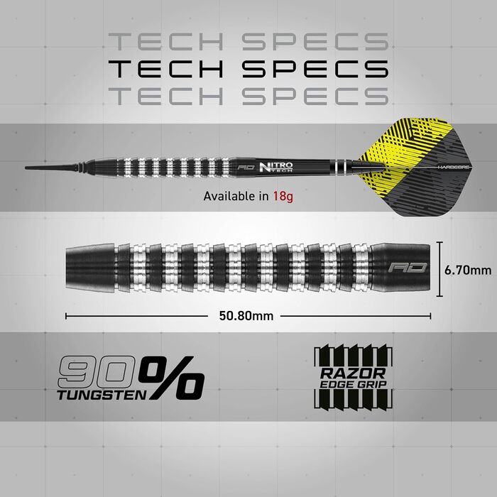 Преміум набір дартсів Red Dragon Razor Edge Elite з вольфраму з оперенням та стрижнями