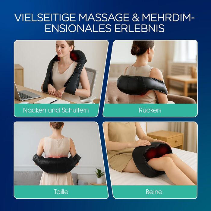 Масажер для шиї та плечей Shiatsu електричний 4D з глибоким розминанням для спини та всього тіла, чорний