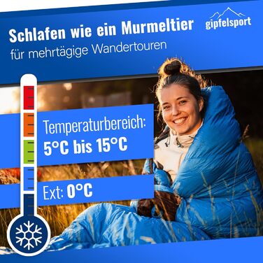 Сплячий мішок Gipfelsport Ultraleicht 4 сезони [-20°C - 15°C] | Ultralight, для трекінгу, кемпінгу та подорожей, -5°C, блакитний