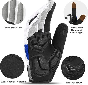 Велосипедні рукавички INBIKE для чоловіків з гелевою підкладкою 5 мм, зносостійкі, дихаючі, MTB, для їзди на велосипеді та активного відпочинку, сині, розмір M (обхват долоні 20.4 см)