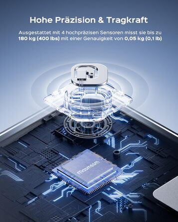 Ваги підлогові цифрові 8-в-1 Bluetooth Personenwaage: аналіз тіла, BMI, відсоток жиру, пульс, iOS/Android, до 180 кг