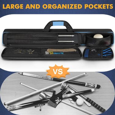 Чохол для більярду на 2 кия з кишенями для аксесуарів, міцний, поліестер, з плечовим ременем та ручкою, м'який, для жінок та чоловіків (Турквіз / Чорний)