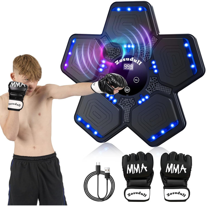 Музична боксерська машина Zosudull з LED-підсвіткою та Bluetooth, для дітей та дорослих, з регулюванням швидкості та підрахунком ударів