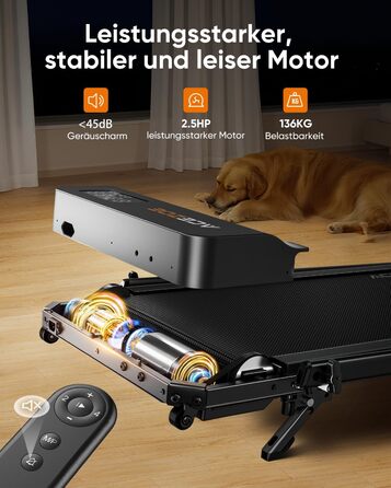 Біговий тренажер 6-в-1 для дому, складаний, з регулюванням нахилу 10% та ручками. Макс. вага 135 кг, LED-дисплей, пульт ДУ та додаток. Без встановлення (Чорний/Помаранчевий)