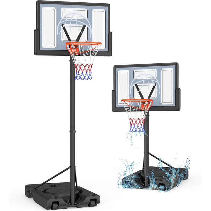 Баскетбольний кошик для вулиці, регульована висота 135-305 см, стійка з задньою панеллю 111x72 см, для дітей, підлітків та дорослих