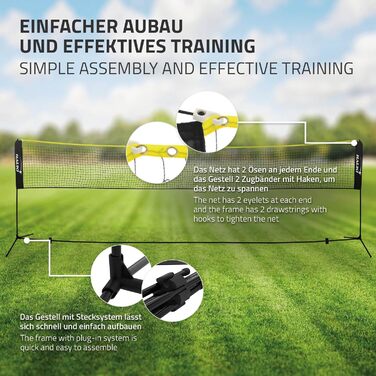 Мережа для бадмінтону та тенісу Hauki 400/500 см, чорно-синя, з сіткою для волейболу, 3 волани, сумка, сталевий каркас