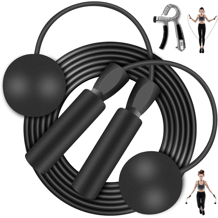 Скакалка з регулюванням, PVC, для фітнесу, дорослих. Канат для стрибків з великим м'ячем та тренажером для рук