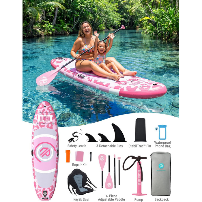 Надувний SUP Борд Niphean 305см з крилами балансу та міцним аксесуаром для дорослих, для йоги, Candy Leopard з StabilTrac