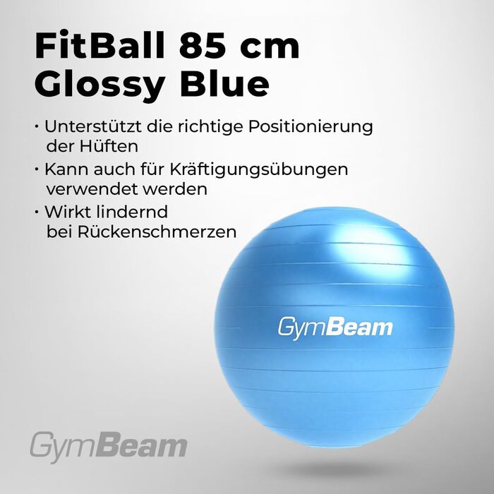 Гімнастичний м'яч GymBeam 85 см з насосом, для стабільності, зміцнення та профілактики болю в спині, синій