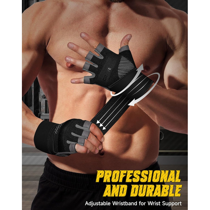 Рукавички для фітнесу COFIT: дихаючі, з підтримкою зап'ястя, для силових тренувань, бодібілдингу, жінок та чоловіків. Чорний колір, XL, з підтримкою зап'ястя