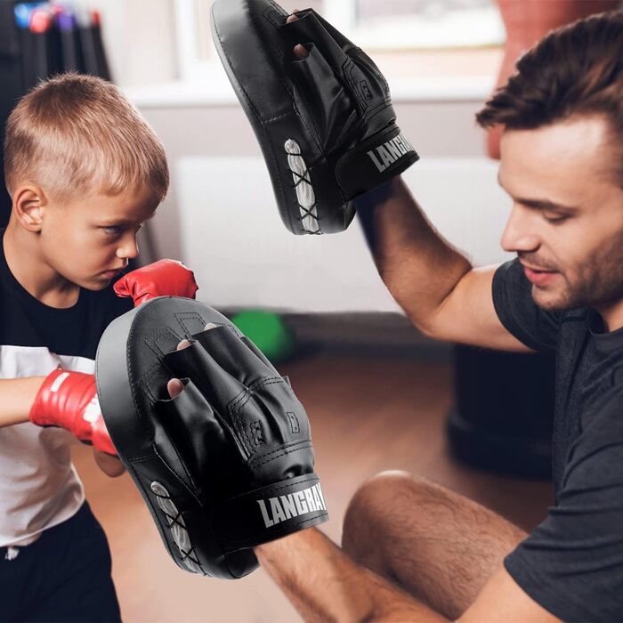 Рукавиці для боксу LangRay, 1 пара, з штучної шкіри, для дітей та дорослих, бокс, кікбоксинг, MMA, муай-тай, карате, чорні