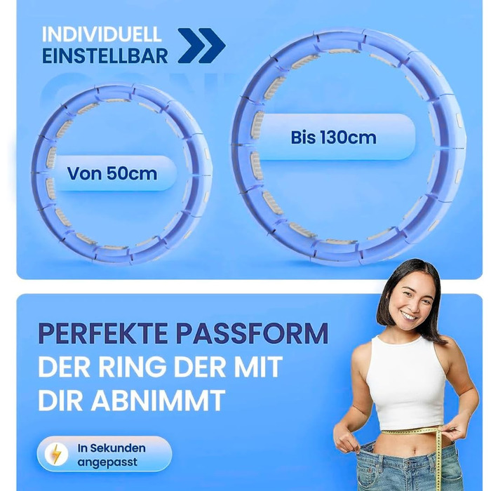 Leiser Smart Hula Hoop Gymside Hoopside Pro: для схуднення та фітнесу, з масажними шипами, 18 знімних секцій (Блакитний)