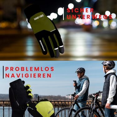 Велосипедні рукавички чоловічі зимові, вітронепроникні, водостійкі, утеплені, з підкладкою, з антиковзаючою поверхнею, терморукавички, чорні (S, жовтий)