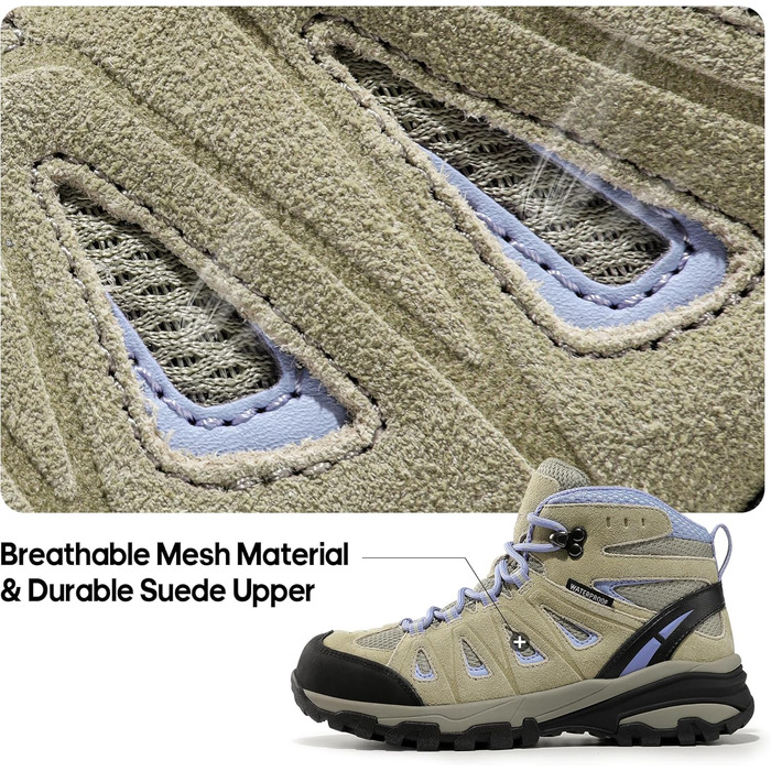 Черевики для трекінгу та подорожей NORTIV 8 Adventurer для жінок - дихаючі, зручні, розмір 40.5 EU, бежево-лілові