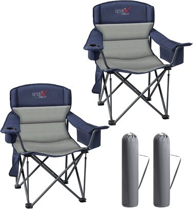 Крісло для кемпінгу складне RELAX FIELD, 200 кг, з підстаканником та сумкою-холодильником, блакитне, 2 шт.